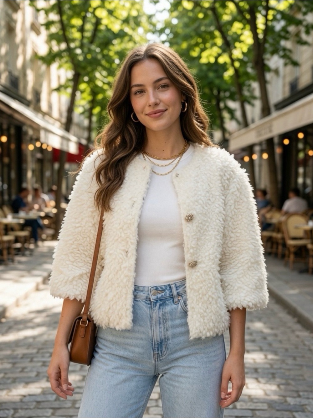 Bishop + young Cream Faux-Shearling Teddy Fur Jacket XS Anthropologie
